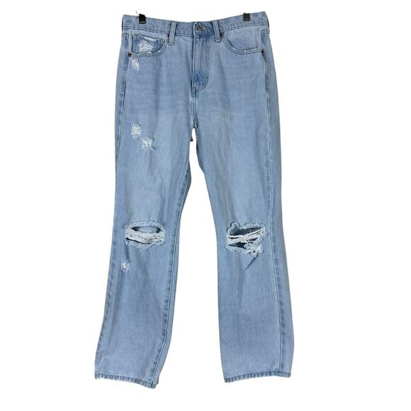 Fashion Nova Straight Leg Jeans Juniors 9 Distressed Light Wash Y2K Grunge Denim - Picture 1 of 5